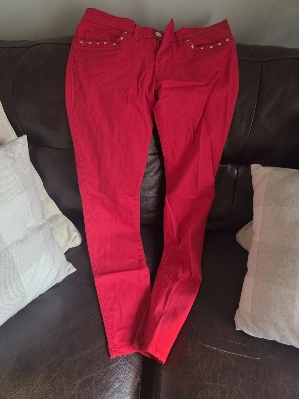 Levi's Women's Bright Red Skinny Jeans with Studded Pocket Trim